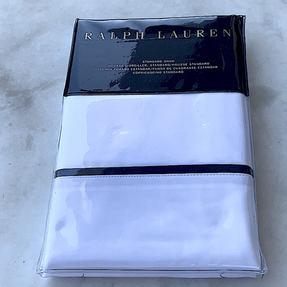 RALPH LAUREN PALMER PERCALE NAVY WHITE STANDARD SHAM PILLOWCASE